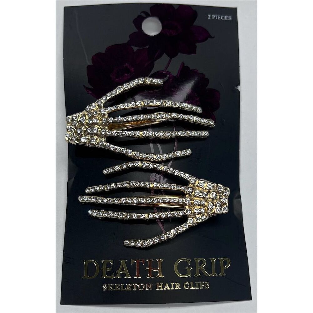 Death Grip Skeleton Hair Clips Rhinestone Halloween Accessories